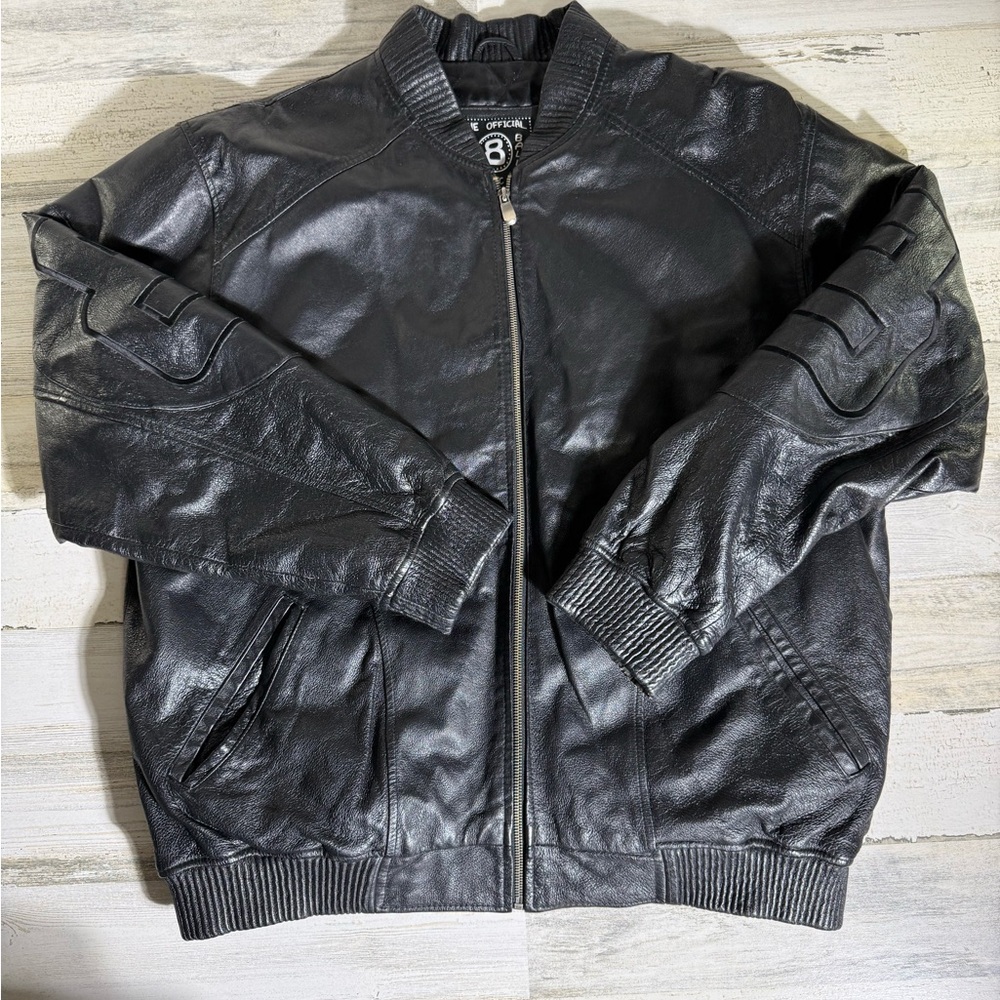 8 Ball - Eight Ball Black Leather Bomber Jacket Y2K 2000’s